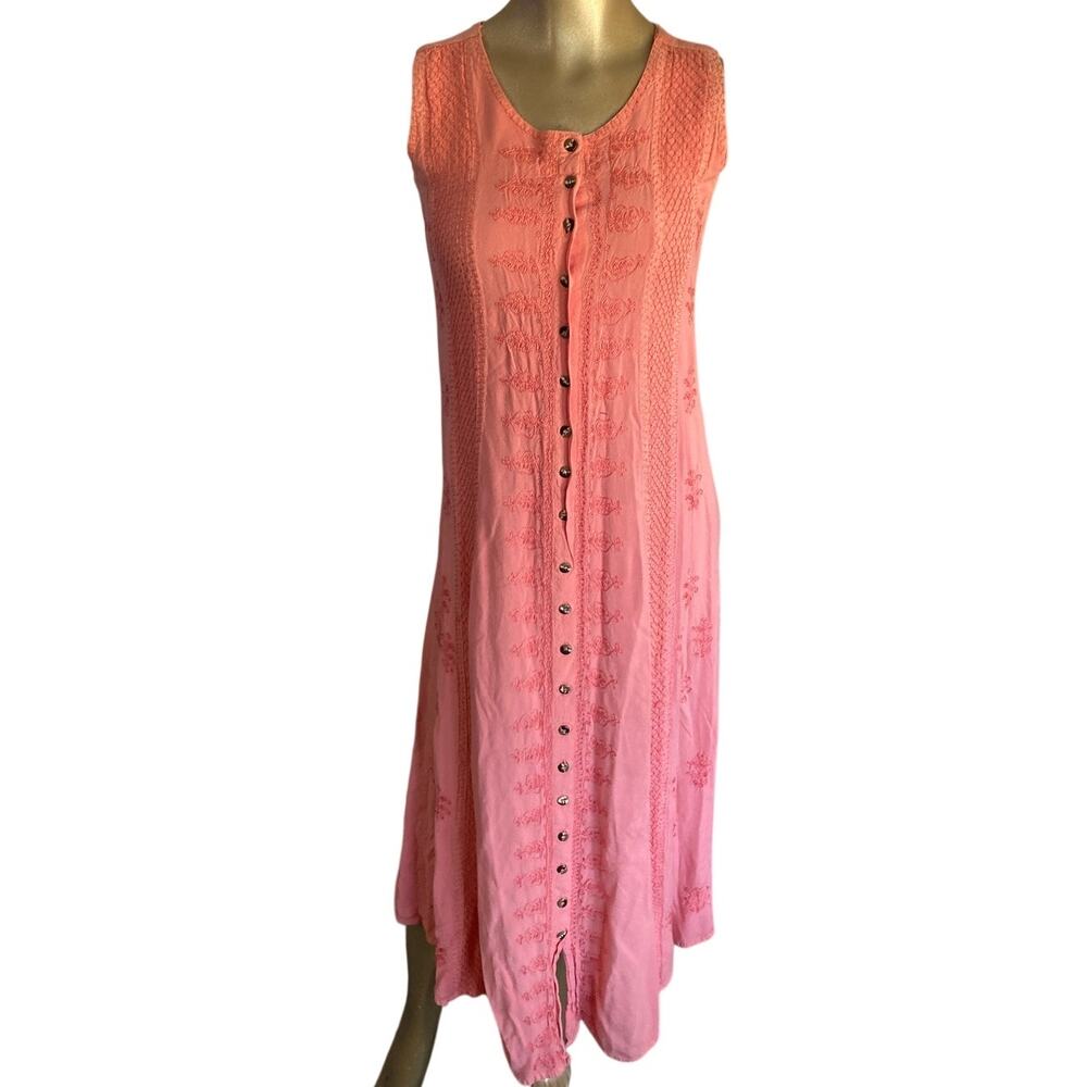 Raya Sun Vintage Boho Embroidered Midi Dress S Pink Sundress Festival Sun Dress